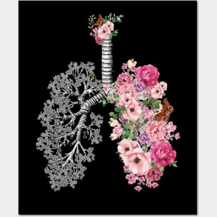 Lung Anatomy, vintage pink roses, Cancer Awareness Posters and Art